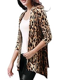 Allegra K Women Long Sleeves Open Front Leopard Prints Cardigan