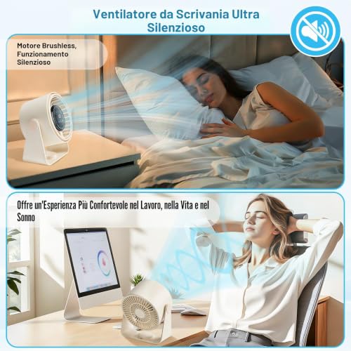 Silent Table Fan, Powerful USB Rechargeable Battery Powered Fan 3 in 1 Portable Fan 5 Speed 360° Adjustable Desk Fan for Camping Office Kitchen Camper