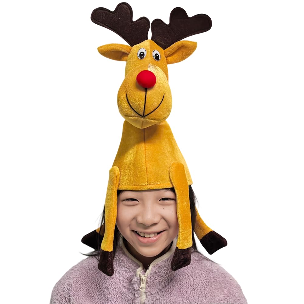 Ram® Christmas Reindeer Hat, Adult Size, Red Nosed, Novelty Fancy Dress Costume Accessory, Xmas Theme
