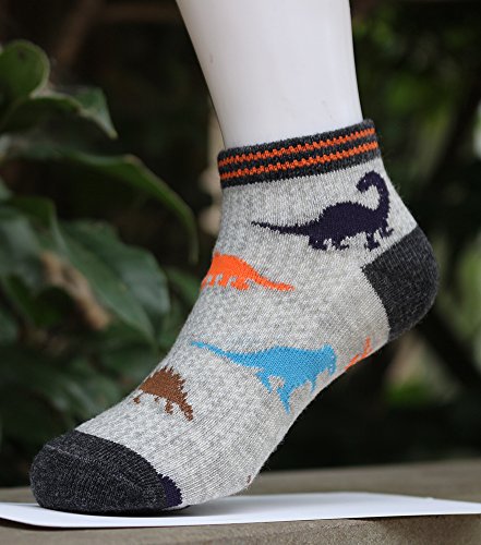 CHUNG Boys 5 Pack Cotton Low Cut Socks Star Dinosaur Stripe Print 2-9Y,PersonalDino5P,2-4Y