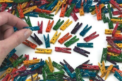 SHATCHI 100 Wooden Mini Clothes Pegs Arts & Crafts Mini Clips Natural Scrapbooking Photo Small Crafts Weddings Parties Baby Showers Photos 25mm Assorted Coloured - Image 3