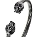 COOLSTEELANDBEYOND Unique Elastic Adjustable Mens Black Skull Cuff Bangle Stainless Steel Twisted Cable Bracelet Polished