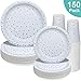 150PCS Silver & Blue Paper Plates-Disposable Dinnerware Set - Birthday Graduation Retirement Thanksgiving Bachelorette Wedding Snowflake Winter Wonderland Party Xmas Holiday Supplies Tableware