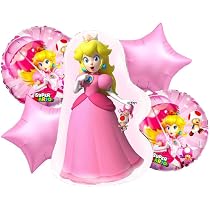 Amazon.com: 5Pcs Princess Peach Foil Balloons,Mario Theme Birthday ...