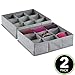 mDesign Soft Fabric Dresser Drawer and Closet Storage Organizer Bin for Lingerie, Bras, Socks, Nylons, Ties, Belts, Tank Tops, Small Accessories - Divided 9 Section Tray, Textured Print, 2 Pack - Gray