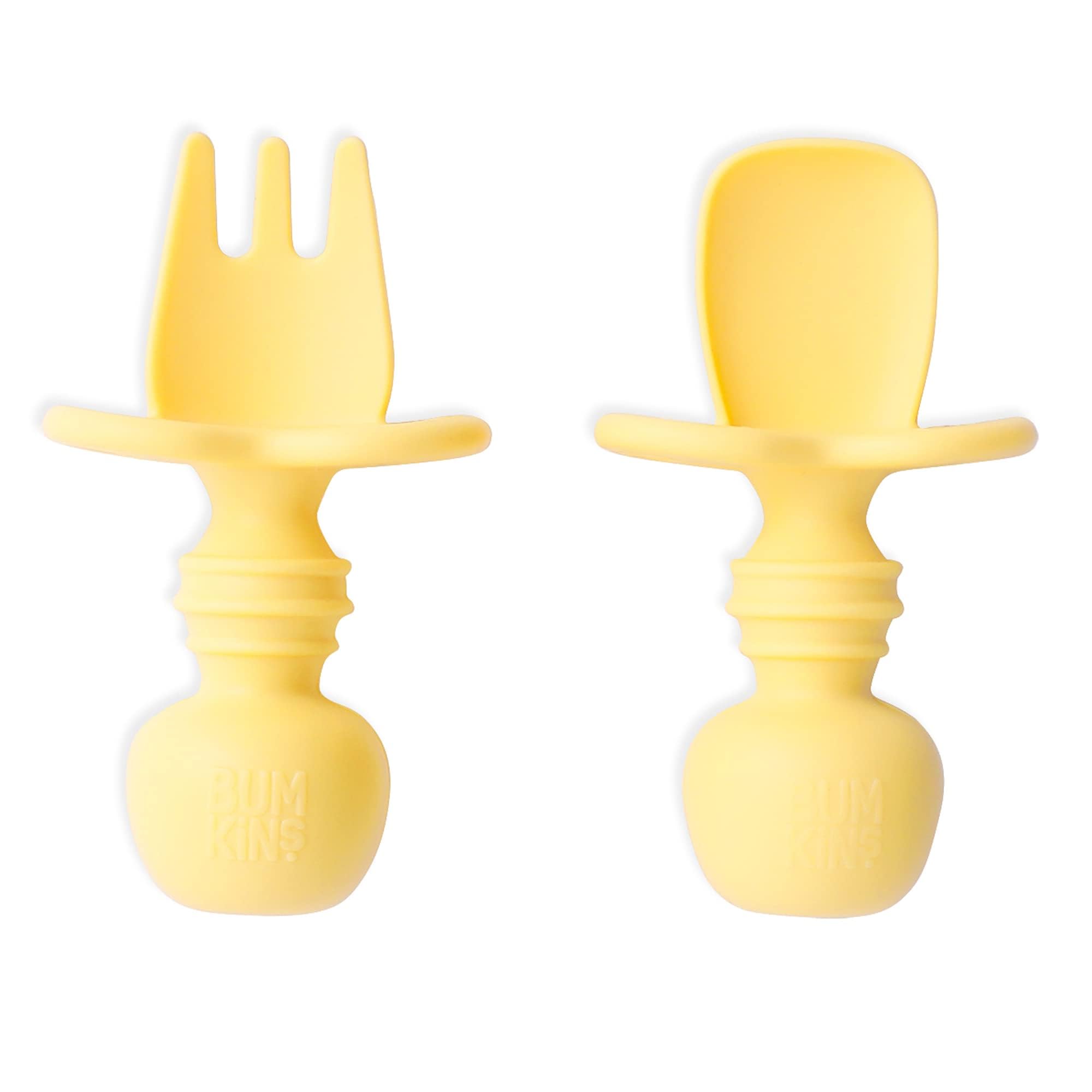 Bumkins Chewtensils, 100% Silicone Baby-Led Weaning Cutlery - Fork and Spoon Pair, 6 Months+, Pineapple