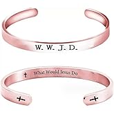 Pingyongchang 1Pcs WWJD Stainless Steel Prayer Bangle Cuff Open Bracelets What Would Jesus Do Engraved Cross Bible Verse Bracelet Women Men Inspirational Religious Christian Jewelry