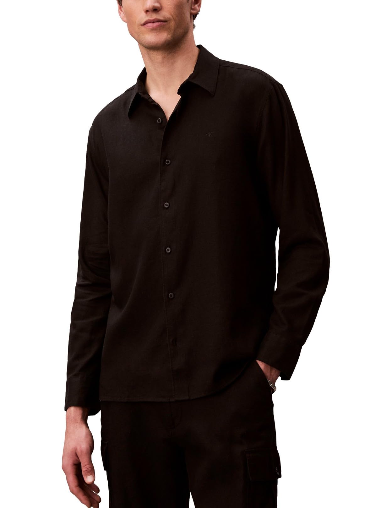 Calvin Klein Men’s Long Sleeve Linen Classic Shirt Black