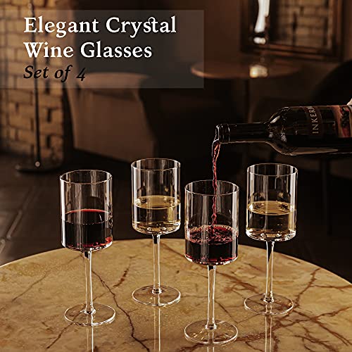 Square Wine Glasses Set of 4 with Stem Modern Unique Large Wine