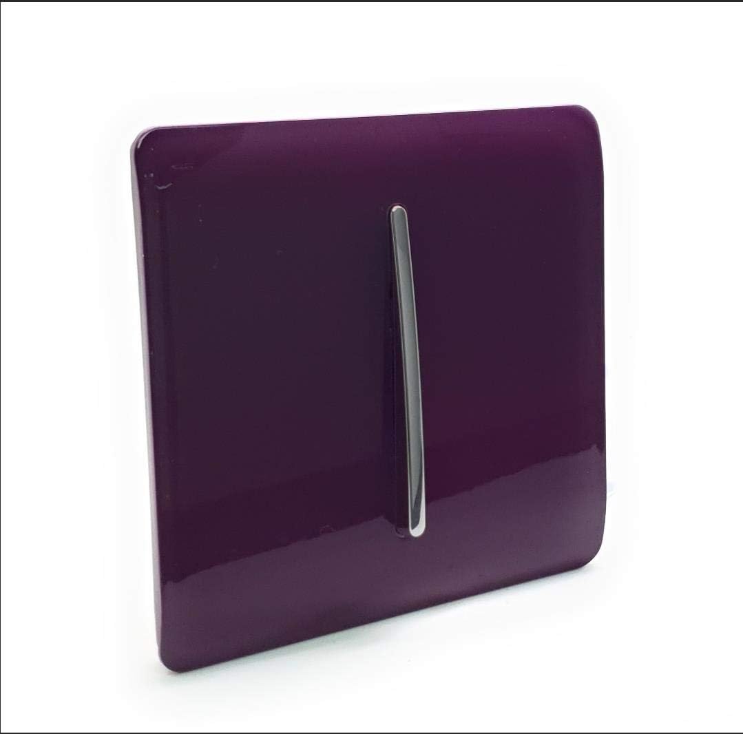 Trendi 1 Gang 2 Way 240V Screwless Raised Front Plate Plastic Artistic Modern Glossy 10 Amp Chrome Rocker Single Electrical Wall Light Switch Plum Purple - Image 3