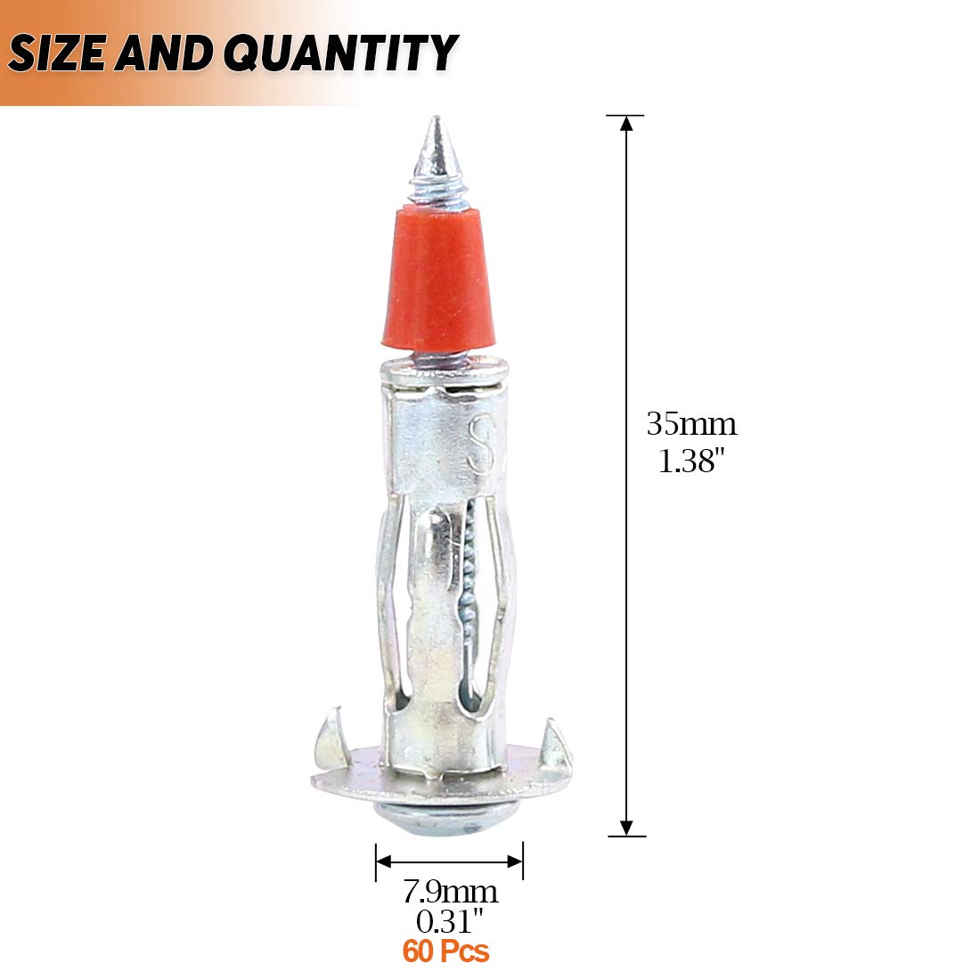 Keadic 60Pcs 1/8” 46mm Long Molly Bolt Drive Heavy Duty Zinc Plated