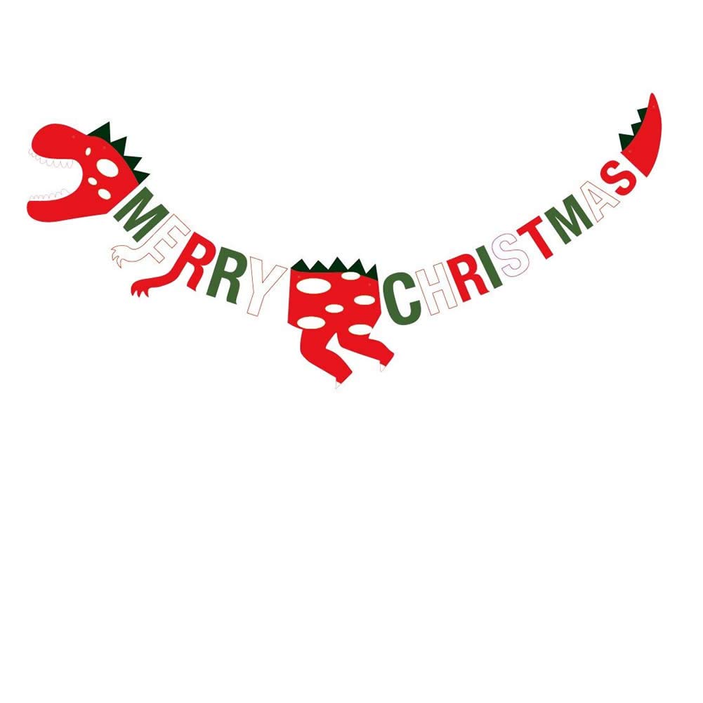 Losuya Dinosaur Merry Christmas Banner Garland Dinosaur Fossil Bunting Party Decoration Favor, Red