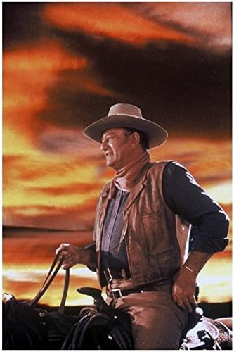 John Wayne The Duke 8 X 10 Photo On Horse Beautiful Sky Tan Hat Blue Shirt Brown Vest Kerchief Kn At Amazon S Entertainment Collectibles Store