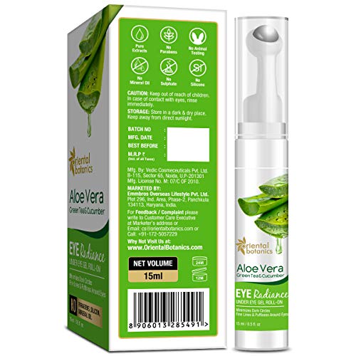 Oriental Botanics Aloe Vera, Green Tea & Cucumber Eye Radiance Under Eye Gel Roll on, 15ml | With Aloe Vera, Green Tea & Cucumber | Reduces Under Eye Puffiness | No Parabens & Sulphates | Cruelty Free 3 Oriental Botanics Aloe Vera, Green Tea & Cucumber Eye Radiance Under Eye Gel Roll on, 15ml | With Aloe Vera, Green Tea & Cucumber | Reduces Under Eye Puffiness | No Parabens & Sulphates | Cruelty Free - Image 3