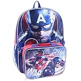 Marvel Boys' Captain America Backpack with Lunch Kit, Red
