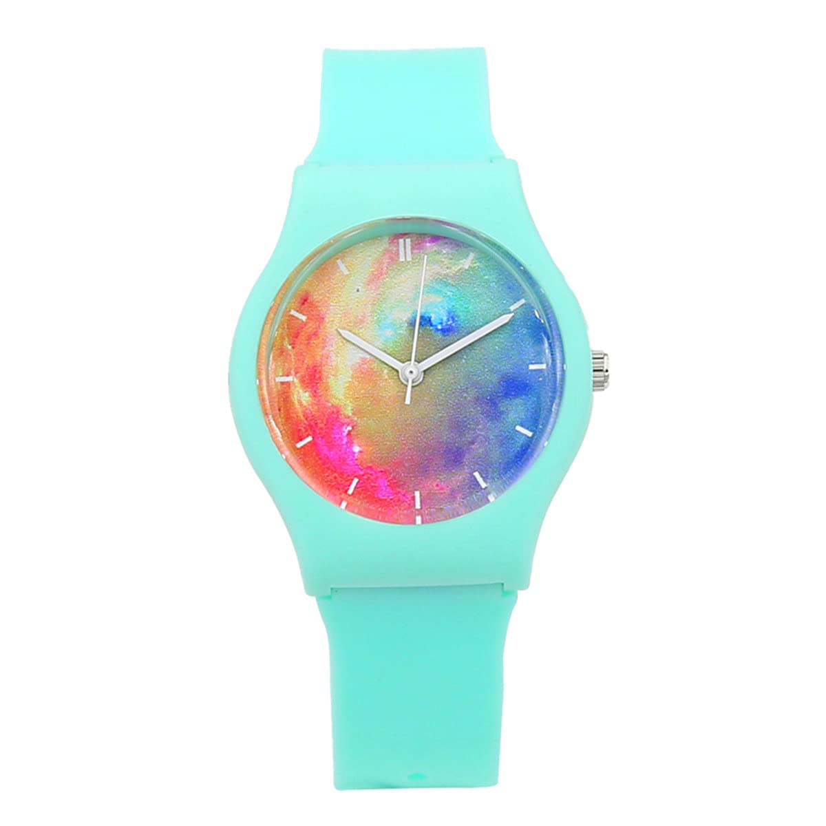 Mixe Kids Children Young Girls Teen Women Star Watches with Cool Starry Dial Plastic PU Band (Pink - Mint Green)