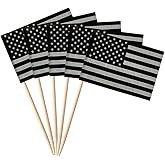 stidsds 100 Pcs Black American Flag Black USA Toothpick Flags Mini Small Black US Cupcake Toppers Stick Flags Banner Party Cocktail Fruit Decoration