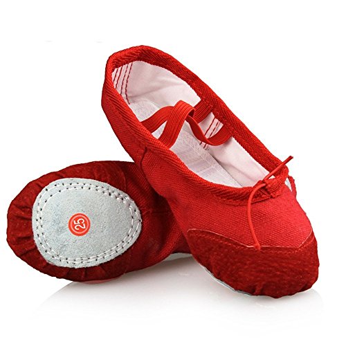 DADAWEN Girl's Canvas Ballet Slipper Shoes Split-Sole Dance Flat (Toddler/Little Kid/Big Kid) Red US Size 1.5 M Little Kid