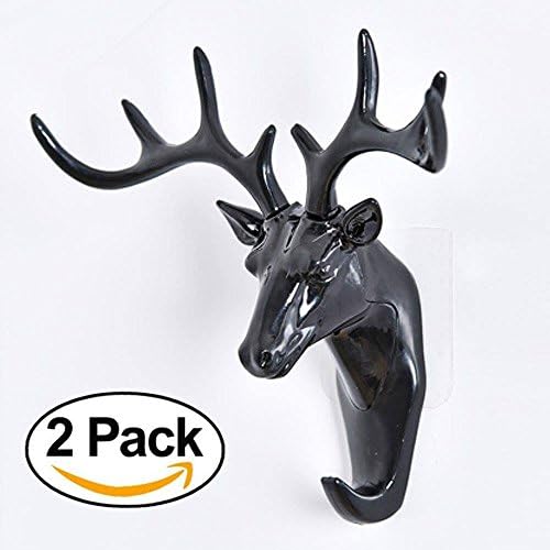 Deer Head Single Hooks Key Holder Hook All Your Key in One Place, Easy to Install, Made by Resin, Black, 2pcs