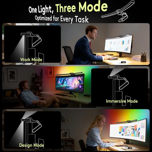 Quntis 66 cm Curved Monitor Lamp with Remote Control and RGB Backlight, Foldable Monitor Light with Automatic Dimming, Adjustable Brightness and Color Temperature