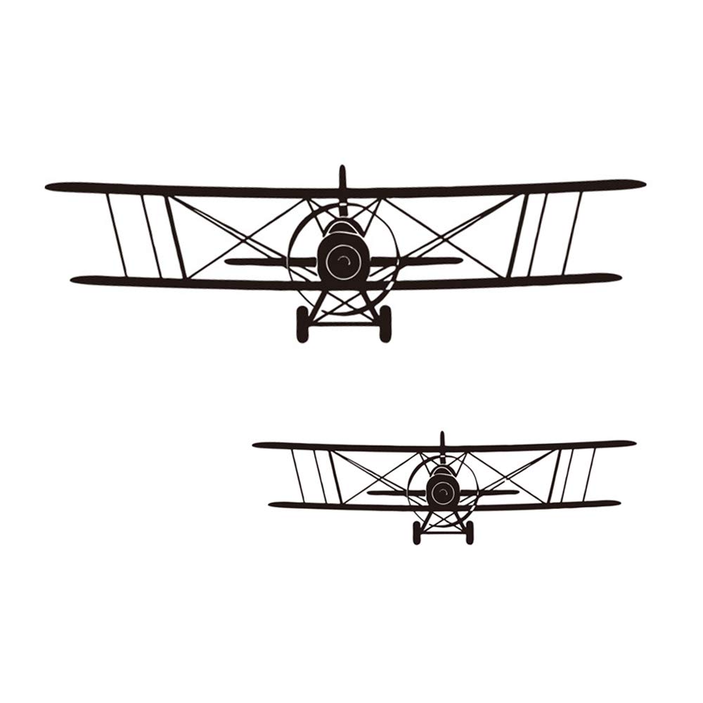 LELE LIFE 2Pcs Airplane Wall Sticker, Removable DIY Aircraft Wall Decal for Living Room Bedroom Home Decor, Cool Art Mural for Kids Boys, Biplane