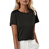 Women's Casual Short Sleeve Crew Neck Silk Satin Blouse Top