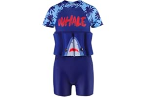 HAOZAIKEJI Kid Buoyancy Swimming Swimsuit Boy Girl One Piece Floatation Short Suit Cartoon Swimwear