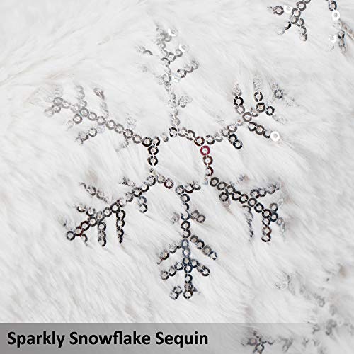 GMOEGEFT Snowy White Faux Fur Christmas Stocking with Sparkly Silver Snowflake Sequins, Xmas Sock Mantle Hanging Ornament, Holiday Decoration