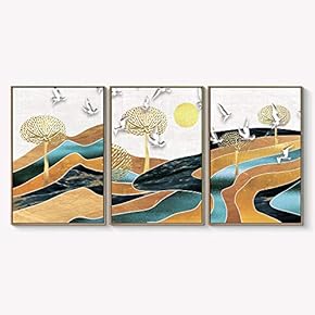 Framed Canvas Wall Art for Living Room, Bedroom Abstract Landscape Dream Place Canvas Prints for Home Decoration Ready to Hanging - 16"x24"x3 Panels