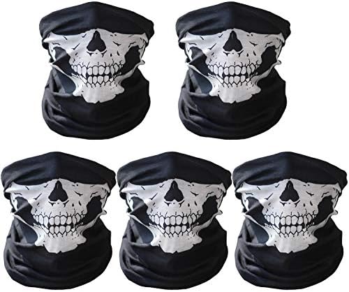 CandyHome 5 Pcs Motorcycle Face Mask, Windproof Seamless Tube Half Face Mask for Bike Riding Fishing Hiking (Black/White)