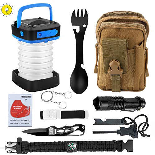 SUPOLOGY Emergency Survival Gear Kits -Outdoor Tactical Tools for Hiking/Adventures/Climbing Necessary - Multifunction Solar Camping Lantern,5 in1 Spoon Fork,Survival Bracelet, Fire Starter - Thumbnail 7