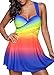 crazycatz Womens Printed Swimdress and Boyshort Rainbow Print