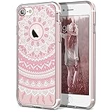 iPhone 7 Case, SmartLegend Retro Totem Mandala Floral Pattern Clear Acrylic PC Hard Back Cover with TPU Bumper Frame Hybrid Transparent Protective Case for iPhone 7 (2016) - Pink