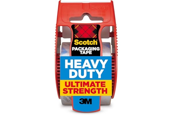 Scotch Heavy Duty Shipping Packing Tape, Clear, Shipping and Packaging Supplies, 1.88 in. x 27.7 yd., 1 Tape Roll with Dispenser
