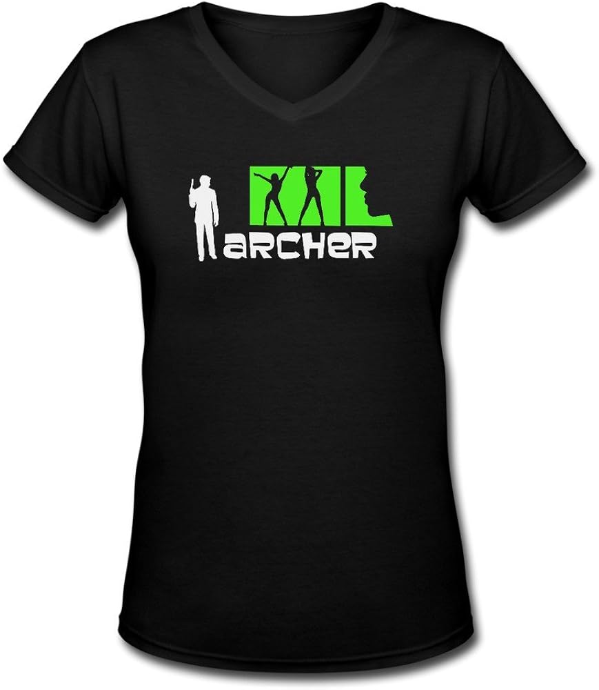 Women Animated Archer Sketch Logo Art Design V Neck T-shirts 100% Cotton