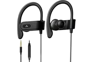 Avantree E171 - AUX 3.5mm Wired Earbuds with Microphone & in-Line Volume Control, Compatible with Traditional 3.5mm AUX Phones Corded Headphones with Ear Hook for Running & Sports, Black