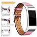 Mornex Replacement Leather Band Compatible with Fitbit Charge 2, Classic Genuine Leather Wristband for Men Women(Pink-Silver Buckle)