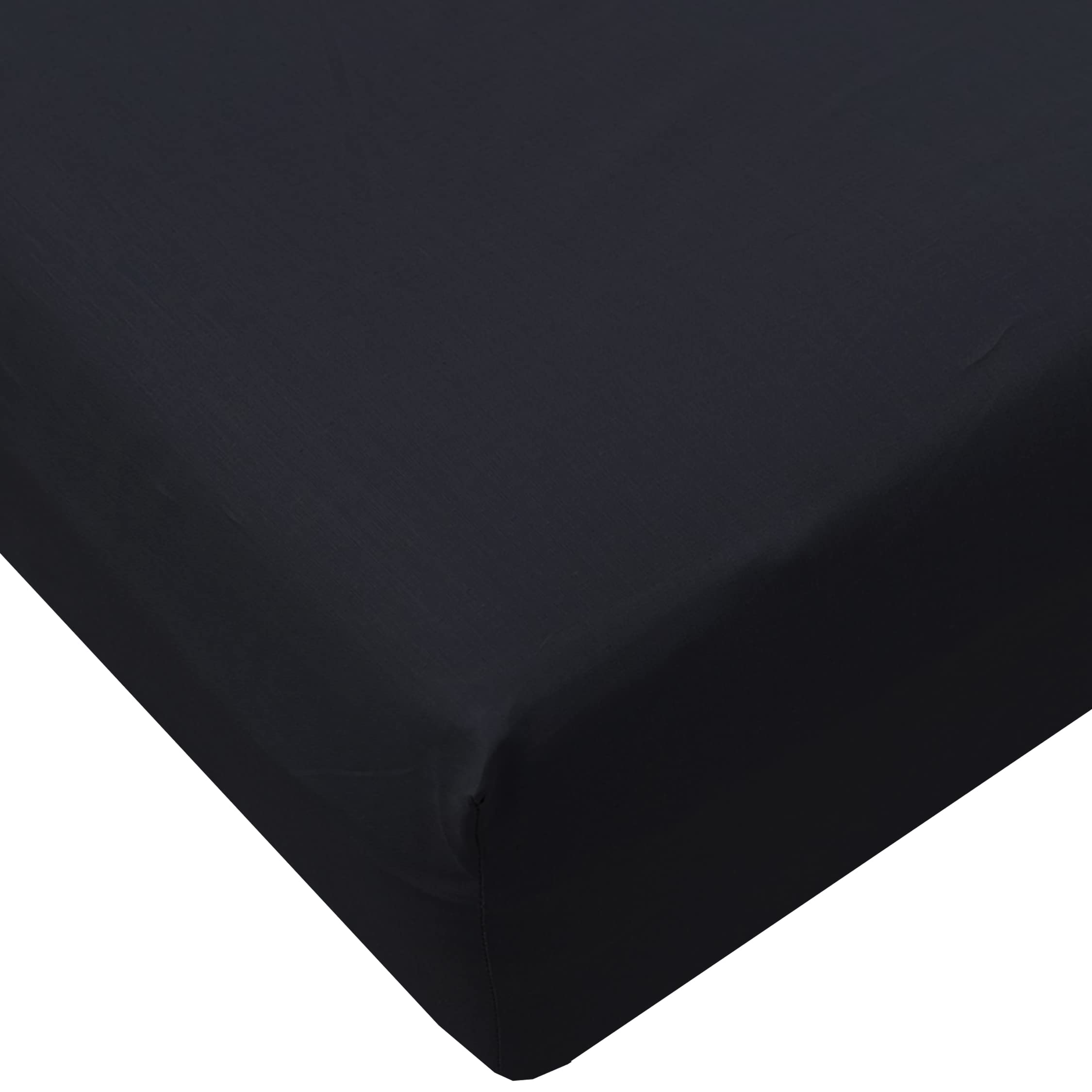 HOMELY IDEAS 180TC Fitted Sheet 25CM/10 Inches Deep with Elasticated Corners, Rich Cotton & Breathable Fitted Bed Sheets (BLACK, 4FT / SMALL DOUBLE)