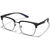 ZanyLen Blue Light Glasses Men Rectangle Large Browline Computer Gaming Glasses Blue Blocker Anti-Glare UV400 Protection Clear Lens