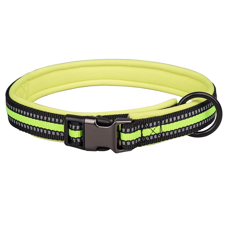 haoyueer Reflective Nylon Dog Collar with Safety Buckle, Adjustable Pet Collars with Soft Neoprene Padding for Small Medium Large Dogs (S fit neck 33-45cm, Green)