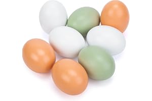 BigOtters 8PCS Wooden Fake Eggs, Wooden Easter Eggs 3 Colors Wood Eggs for Easter Hunt Crafts Dyeing Painting Decorating
