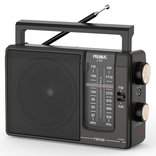PRUNUS J-03 FM AM Radio Portable Battery and Mains Radio High Performance Transistor Excellent DSP Reception Powerful Speaker 3.5mm Headphone Jack Ideal for Elderly Kitchen