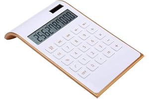 Artyea Calculator, Slim Elegant Design, Office/Home Electronics, Dual Powered Desktop Financial Calculator, Solar Power, 10 Digits, Tilted LCD Display, Inclined Design, White (Slim2)