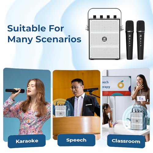 100W Powerful Voice Amplifier with 2 Wireless Microphones, Big Pro Sound Portable Speaker with Microphone, Bluetooth Speaker PA System Karaoke Machine Support BT/USB/TF Card/Aux/Guitar RBS99
