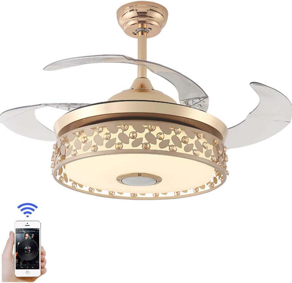 WHYING 42'' Modern Ceiling Fans with Light Smart Bluetooth Music Player Chandelier 7 Colors Invisible Blades with Remote Control, Dimmable LED Kits Inlcuded (42" Nest Gold)
