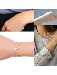 Dremcoue 12 Pcs Dainty Bracelets Set for Women Girls Handmade Simple Cute Charm Chain Bracelet Adjustable Bracelet Set