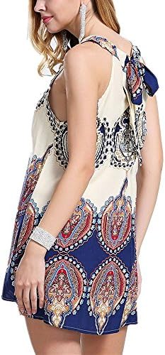 CAICAI Women's Sleeveless Vintage Boho Halter Neck Short Chiffon Dress