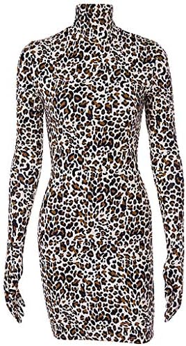 Mayunn Women Cotton Sexy Long Sleeve Leopard Print Leopard Gloves Skinny Dress Mini Club Dress
