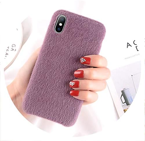 Plush Furry Phone Case for iPhone Xs Max X XR 7 8 6 6s Plus Fashion Girls Velvet Winter Warm Sheel Plain Soft Back Cover,Purple,for iPhone Xs MAX