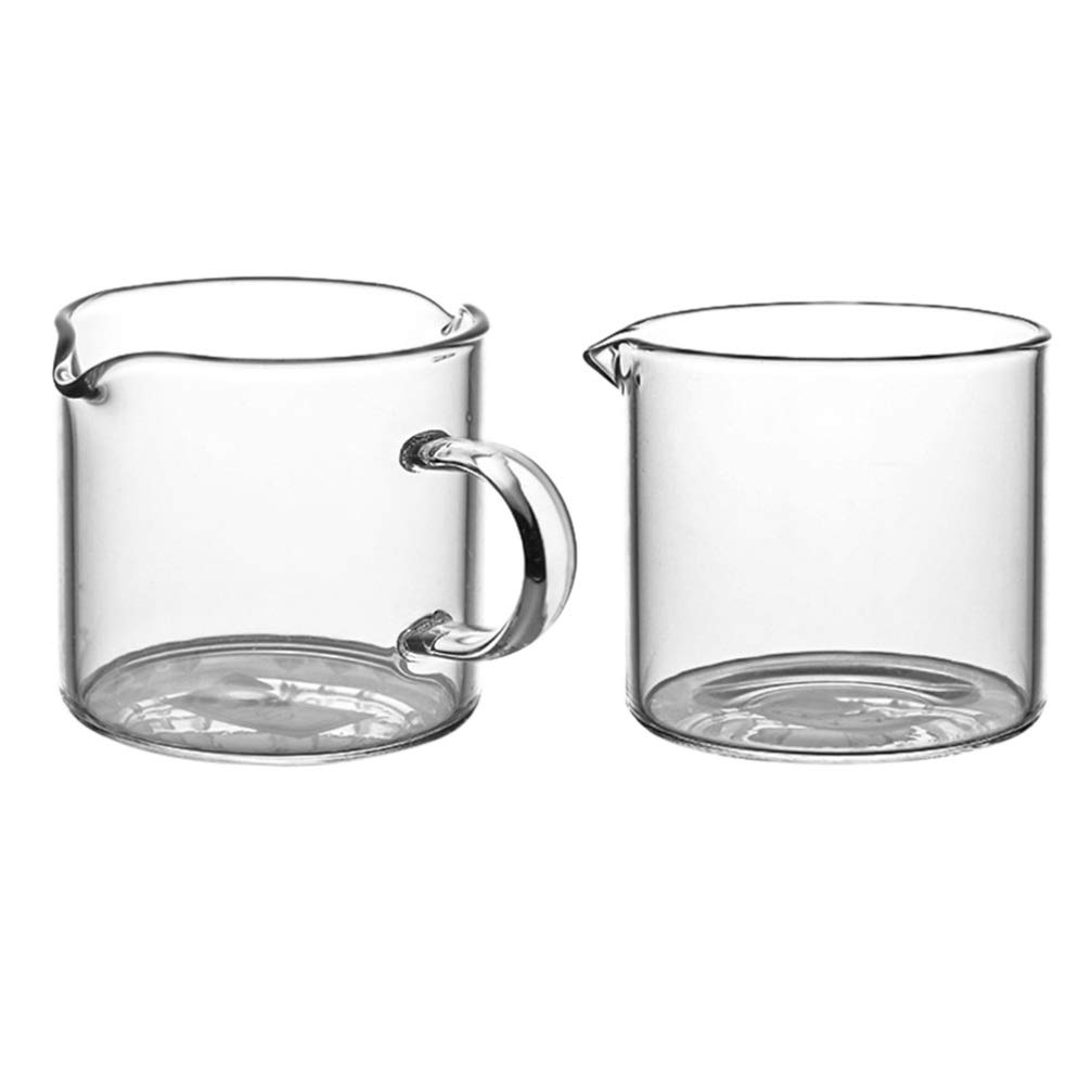 DOITOOL 2Pcs Mini Glass Pitcher Clear Glass Creamer with Handle Small Coffee Milk Creamer Jug Pitcher Kitchen Sauce Cup with Pouring Spout